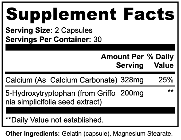 Supplement Facts panel for SUPLUS 5 HTP showing content