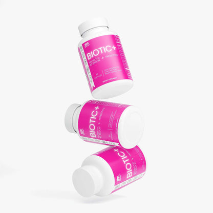 SUPLUS BIOTIC+ Probiotic Supplement bottles falling on white background