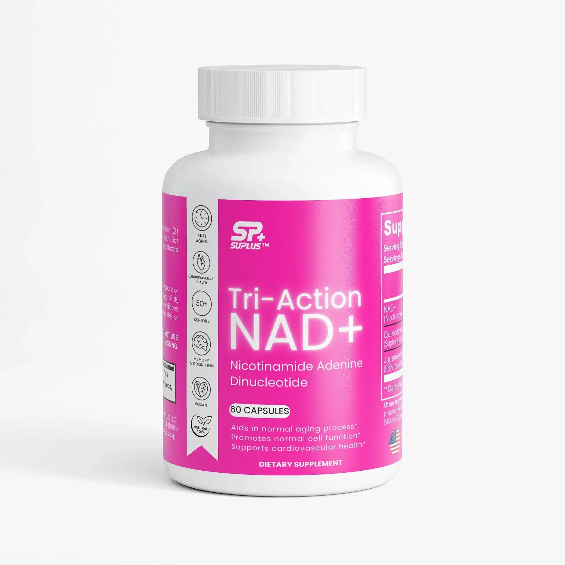 SUPLUS Wellness Starter Kit Tri-Action NAD+ cellular support supplement bottle with teal and white label on a clean white background