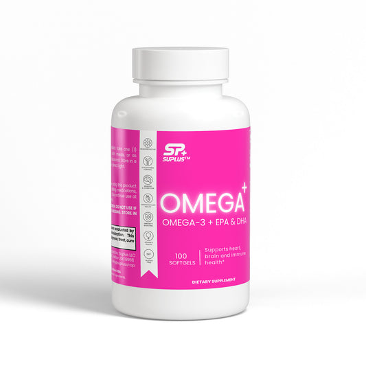 SUPLUS OMEGA+ Omega-3 EPA DHA supplement bottle with gold and white label