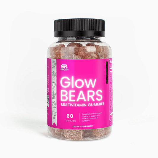 GlowBEARS Multivitamin Gummies for daily wellness in a bottle containing 60 delicious gummy supplements.