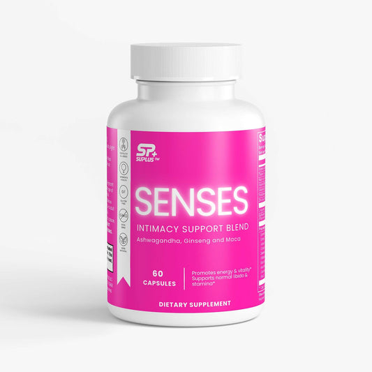 Intimacy Support Blend supplement in a pink bottle with 60 capsules for energy and balance.