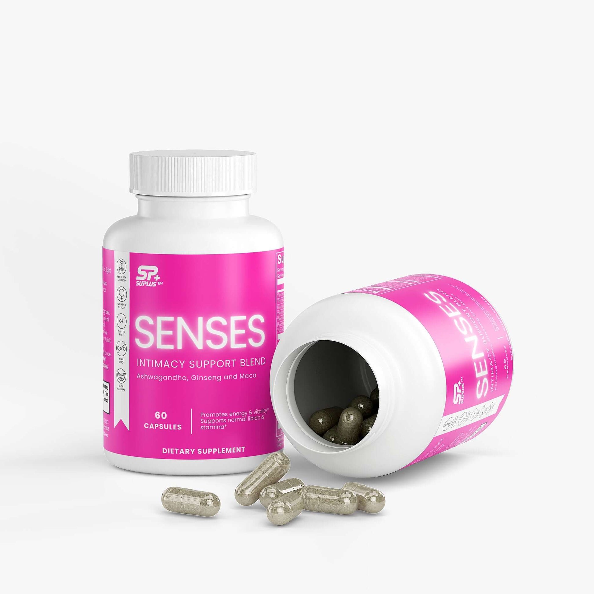 Intimacy Support Blend supplement in a bottle with capsules on a white background for wellness support.