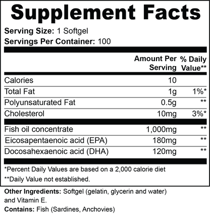 Supplement Facts panel for SUPLUS OMEGA+ showing Omega-3 EPA DHA content