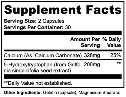 Supplement Facts panel for SUPLUS 5 HTP showing content